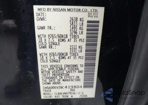 2011 Nissan Frontier Sl z USA, uszkodzony, nr VIN 1N6AD0EV2BC419804